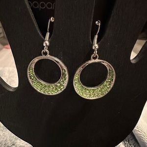 silverfish hook earrings, green stone accent beads